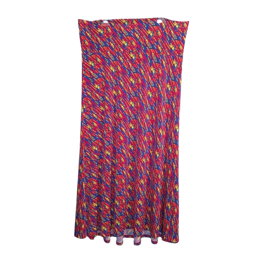 Colorful Women Long Maxi Skirt 2XL Bohemian Boho Festival Stretch Pull On Red